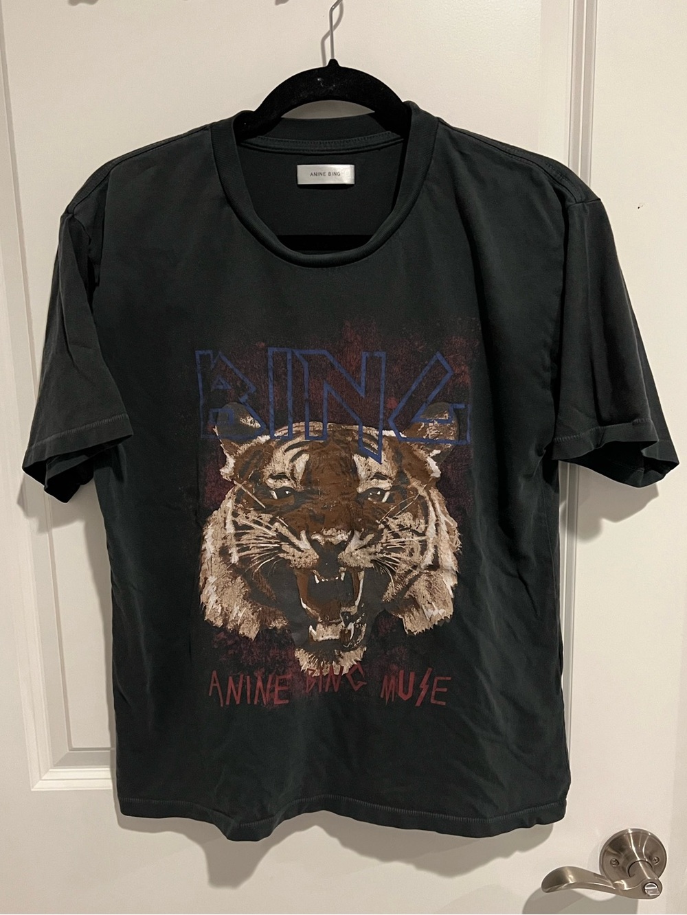 Anine Bing Black Vintage Tiger Graphic Tee
